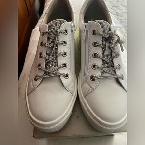 Vaneli White Sneakers with Rhinestone Laces